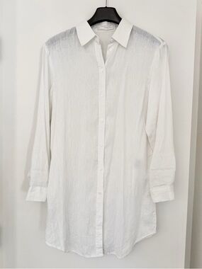 Mango Classic White Linen Button-Down Tunic Shirt - XS